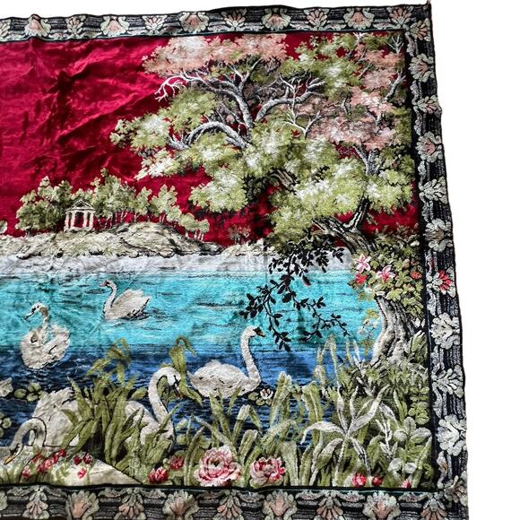 Vintage Ornate Swan Lake Floral Bird Tapestry 46”x68” Moroccan - Picture 5 of 8